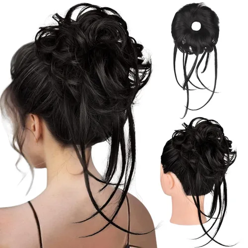 Vista 29 de HOOJIH Pieza de pelo desordenado de moño – Extensiones superlargas despeinadas, cola de caballo ondulada con banda elástica para mujeres y niñas