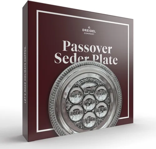Vista 5 de The Dreidel Company Paquete de 2 platos tradicionales chapados en plata de 12 pulgadas, plato de seder tradicional de Pascua judaica, kaarah