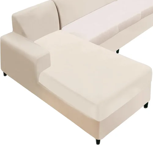 Vista 7 de NAISI Fundas de cojín de sofá de terciopelo elásticas de 1 pieza, fundas de asiento de sofá o respaldo, fundas suaves individuales para sofá Beige