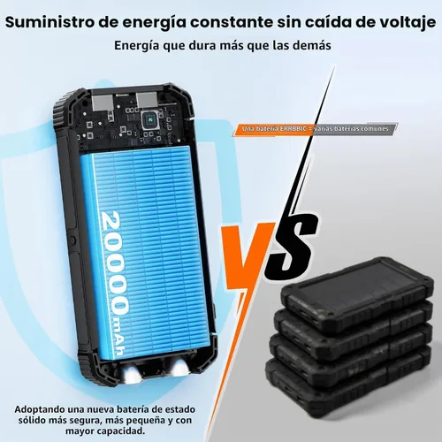 Vista 5 de ERRBBIC Cargador solar de 20000 mAh, cargador inalámbrico portátil, batería externa de carga rápida de 15 W con USB C, cargador solar de campamento
