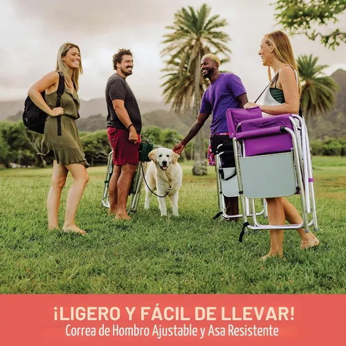 Vista 4 de PICNIC TIME Silla deportiva con mesa auxiliar, sillas de campamento acolchadas plegables para exteriores para adultos con portavasos y panel