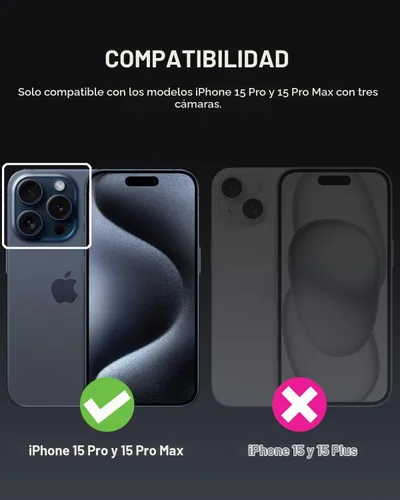 Vista 2 de UARMOR - Protector de lente de cámara para iPhone 15 Pro y 15 Pro Max, vidrio templado 9H y anillo de aluminio, HD transparente, kit de fácil