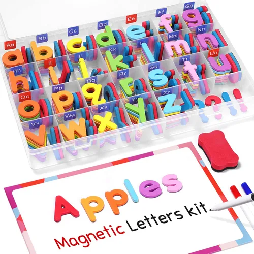 Vista 7 de Gamenote Kit de letras magnéticas del alfabeto para el aula, 178 piezas con tablero magnético de doble cara, letras del alfabeto de espuma