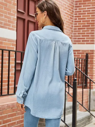 Vista 2 de Kedera Blusa clásica de manga largaenrollable para mujer, con botones y botones