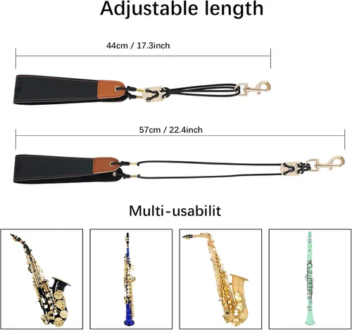 Vista 6 de RANMING Saxophone Neck Strap,Leather Saxophone Strap Closed Swivel Metal Hook with Rubber Ring,Adjustable length Alto Sax Neck Strap for Soprano