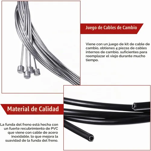 Vista 2 de Boao Paquete de 4 cables de engranaje de bicicleta para bicicletas, kit universal de cable de cambio de bicicleta de montaña, juego de transmisión