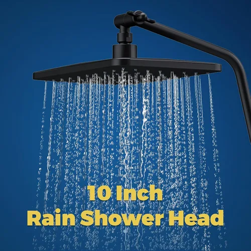 Vista 4 de Cabezal de ducha de lluvia de 10 pulgadas con rociador de mano, cabezal de ducha de mano de 7 funciones, brazo de extensión de ducha de metal