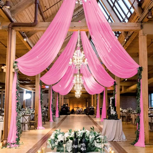 Vista 14 de MODFUNS Cortinas de boda para decoración de techo, cortinas de arco de boda azul bebé, 5 x 20 pies, 2 paneles de gasa transparente, cortina de tul