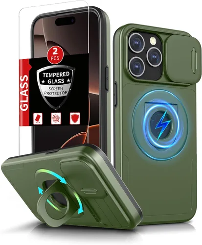 Vista 48 de Funda magnética para iPhone 11 Pro compatible con carga inalámbrica MagSafe, con 2 protectores de pantalla, anillo kickstand de 360° integrado +