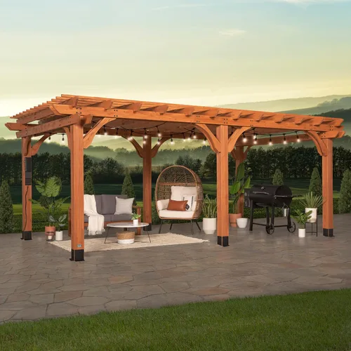Vista 10 de Backyard Discovery Beaumont - Kit de pérgola tradicional de madera de cedro de 10' x 10' con techo de celosía, durabilidad para todas