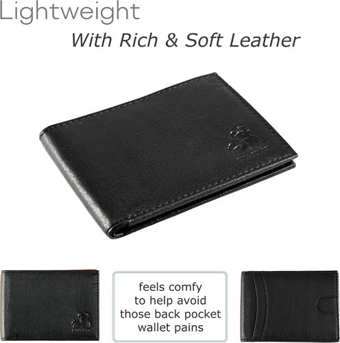 Vista 2 de BULL GUARD Cartera delgada de cuero con bolsillo frontal para hombre, negro (Nappa Black), Minimalista