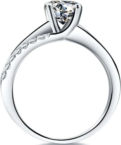 Vista 2 de THREE MAN Excelente anillo de compromiso de diamantes de imitación NSCD de 1 CT con 4 puntas para mujer, plata esterlina