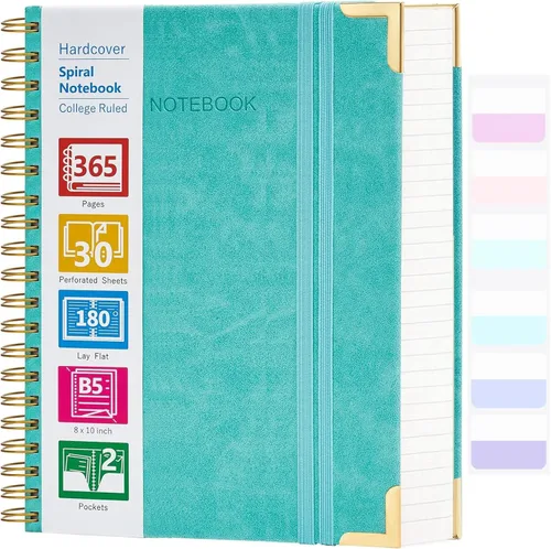 Vista 15 de Cuaderno en espiral, cuaderno de cuero de tapa dura de 365 páginas, diario de gran formato A5 para mujeres y hombres, cuadernos rayados