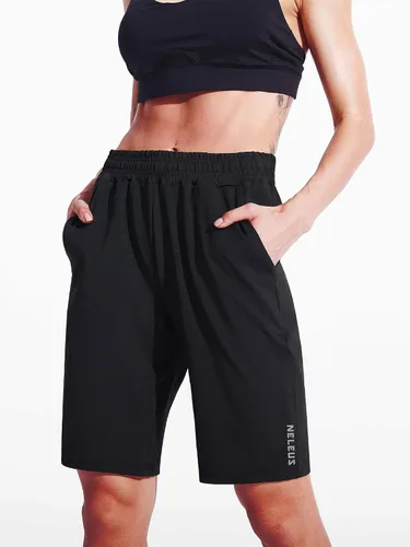 Vista 19 de NELEUS Pantalones cortos de correr ligeros para mujer, pantalones cortos atléticos de entrenamiento para yoga con bolsillo