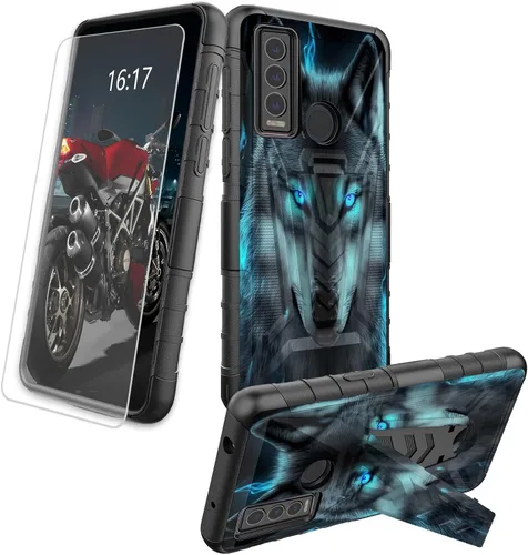Vista 76 de Funda para AT&T Maestro Max 2021/Cricket Ovation 2 con protector de pantalla de vidrio templado, funda resistente con función atril integrada