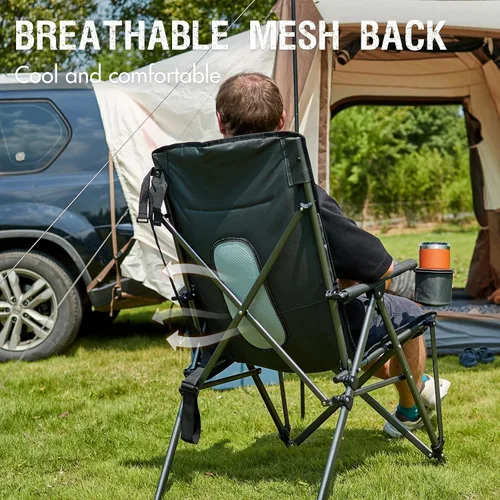 Vista 4 de PORTAL Silla de camping plegable extra grande con respaldo alto, sillas de césped portátiles para adultos, deportes al aire libre con apoyabrazos
