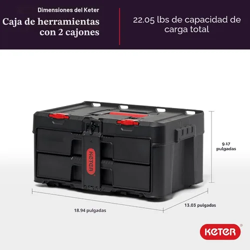 Vista 2 de Keter Stack-n-Roll - Caja de herramientas de dos cajones para piezas pequeñas y accesorios de herramientas eléctricas, se adapta al sistema modular