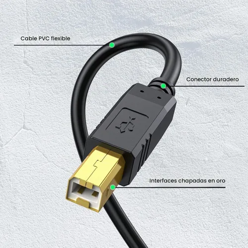 Vista 5 de Cable de impresora de 3 pies - Cable USB A a USB B compatible con HP, Canon, Brother, Samsung, Dell, Epson, Lexmark, Xerox y más