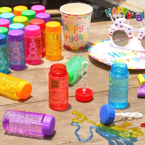 Vista 6 de Paquete de 48 botellas de burbujas con varita unida a la tapa (8 colores), juego de burbujas a granel para recuerdos de fiesta de niños, juguete