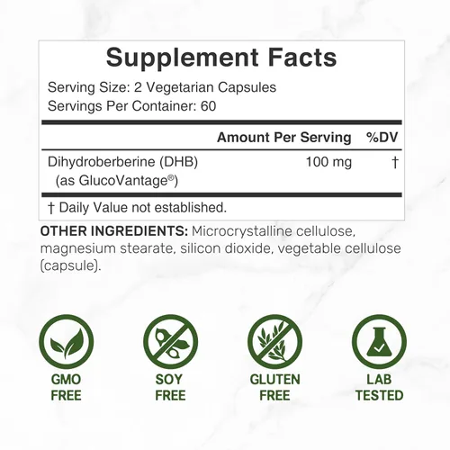 Vista 2 de Dihidroberberina 100 mg por porción, 120 cápsulas vegetales – 5 veces más biodisponible que la berberina HCL – Suplemento para la salud del corazón
