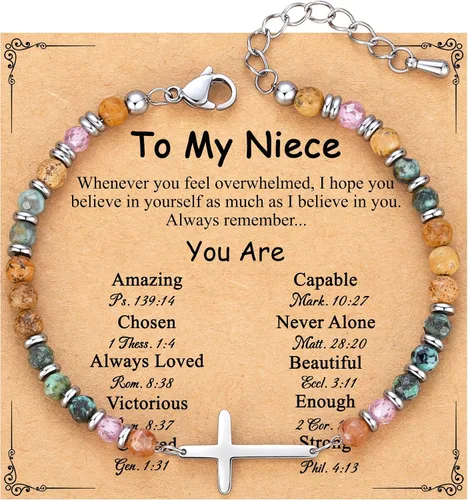 Vista 9 de TONY & SANDY Pulsera de cruz cristiana para mujer, regalo de San Valentín para ella, regalo de confirmación de bautismo, Pascua, regalo único