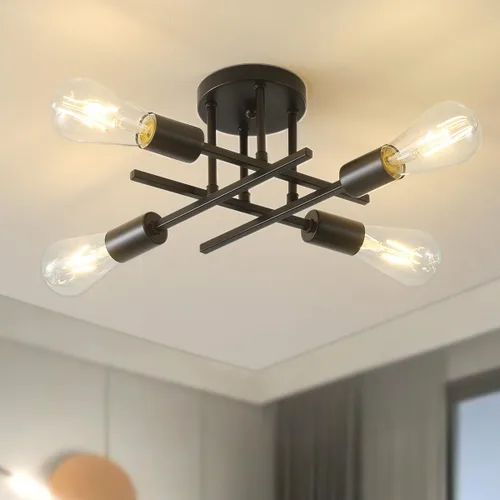 Vista 8 de Moderna lámpara de techo semiempotrada, 4 luces de casa de campo, montaje de techo dorado, luces de techo para interiores, para sala de estar