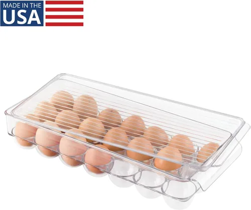 Vista 2 de iDesign - Soporte para huevos de plástico transparente para refrigerador con tapa, contenedor de almacenamiento de 21 huevos