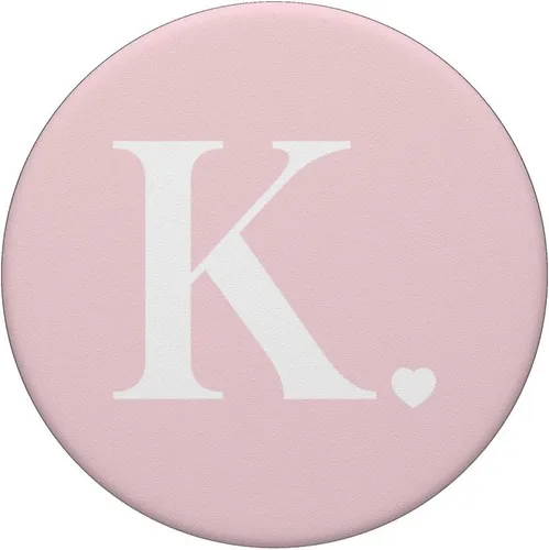 Vista 3 de PopSockets - Agarre y soporte para teléfonos y tabletas, diseño de letra K, color rosa claro y blanco