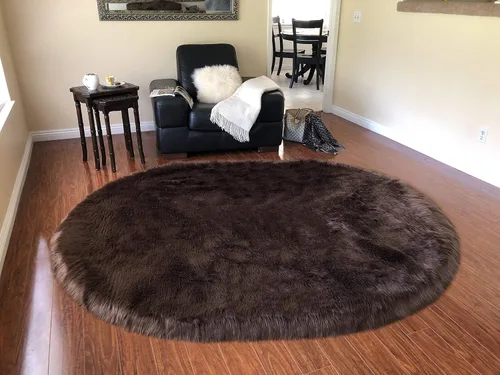 Vista 13 de LAMBZY Alfombra de pelo de oveja sintética, hipoalergénica, ovalada, sedosa, lujosa, para dormitorio, sala de estar, habitación de los niños, sofá