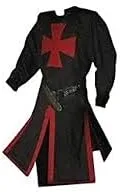 Vista 2 de ARTIZANSTORE Medieval Templar Knight Crusader Surcoat & Capa Recreación LARP Negro, Rojo