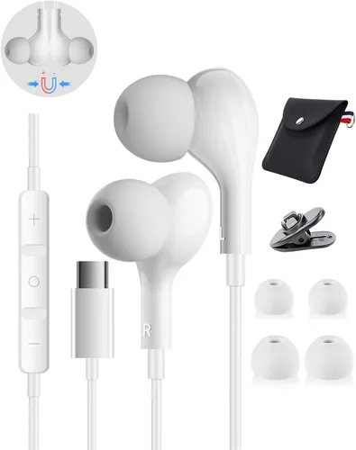 Vista 12 de USB C Headphones for Samsung Galaxy S26 S25 S24 Ultra iPhone 17 16 Pro Max Negro