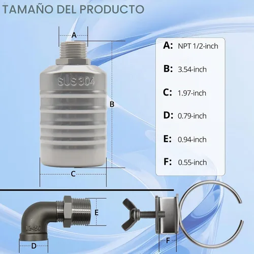 Vista 2 de MAKERELE Válvula de flotador de acero inoxidable 304 de 1/2"-3/4", NPT