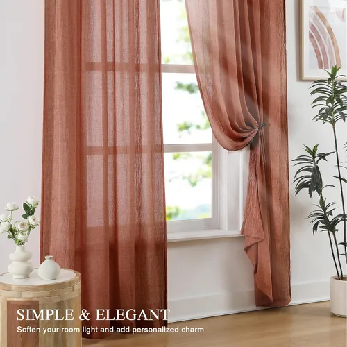 Vista 3 de Anpark - Cortinas traslúcidas de terracota de 96 pulgadas de largo para dormitorio y sala de estar, elegantes cortinas de lino de algodón