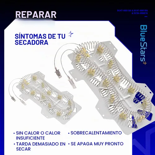 Vista 6 de BlueStars Actualizado DC47-00019A DVE50R5200W/A3 DVE50R5400V/A3 DV42H5200EP/A3 Elemento calefactor para secadora Samsung DV45H7000EW/A2
