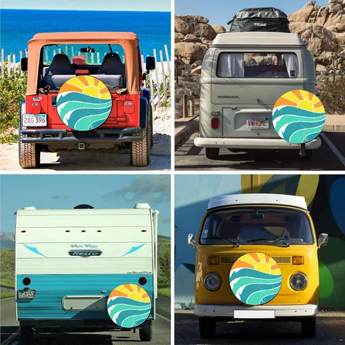 Vista 3 de Cubierta de neumático de repuesto para verano, olas de sol, accesorios de campamento para neumático de repuesto, resistente a la intemperie, a