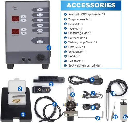 Vista 2 de Kit de soldador de joyería permanente Máquina de soldadura por puntos de arco de tungsteno de pulso soldable de oro sólido, aluminio, soldadura