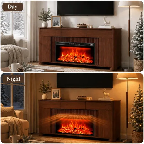 Vista 5 de Soporte de TV con chimenea de 70 pulgadas para televisores de 80 pulgadas