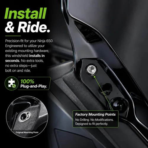 Vista 6 de Parabrisas para Ninja 650 ER6F 2020-2025 - PSLER Parabrisas Deflector de Viento Protector Carenado para 650 ER6F 2020-2025 (Negro)