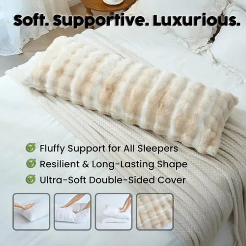 Vista 12 de OMEO Almohada de invierno esponjosa de cuerpo completo – Almohada de embarazo de espuma viscoelástica, almohada de lactancia para dormir de lado