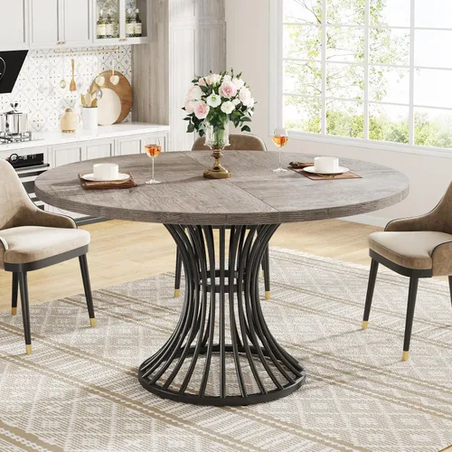 Vista 7 de Tribesigns Mesa de comedor redonda para 4-6 personas, mesa de cocina circular de 47 pulgadas estilo granja, mesa de comedor industrial con base
