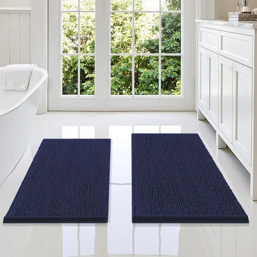 Vista 35 de Juego de alfombras de baño Smiry de 2 piezas, suave alfombra absorbente de chenilla y juego de alfombra en forma de U para inodoro, alfombra de baño