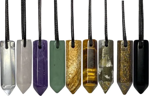 Vista 5 de Collar con colgante de bala de piedras preciosas unisex, adultos, hombres y mujeres, amuleto de protección curativa de 7 chakras, amatista