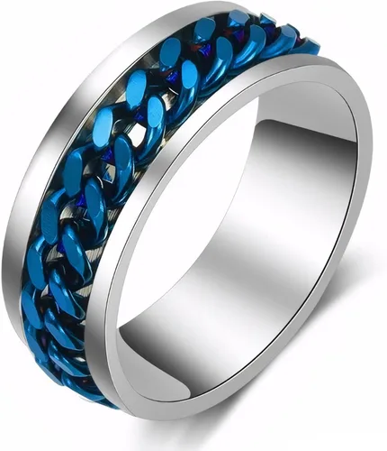 Vista 11 de MMTTAO Men's Spinner Fidget Chain Ring Rotation Anxiety Relief Wedding Band for Men Women Stainless Steel Intertwine Ring Motorcycle Biker Bicycle