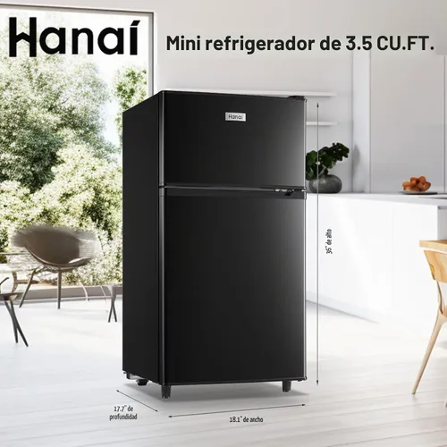 Vista 3 de WANAI - Refrigerador compacto de 3.5 pies cúbicos, diseño de 2 puertas, termostato ajustable, estantes ajustables y extraíbles, adecuado