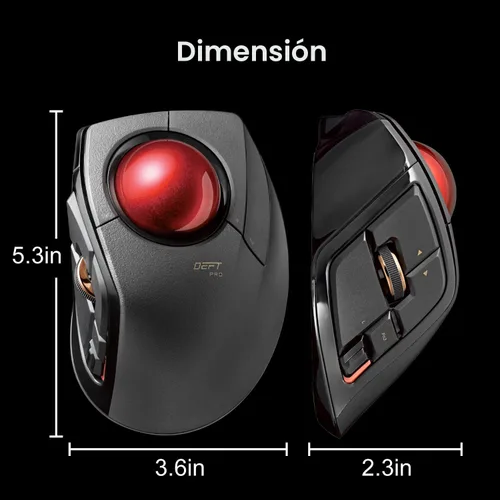 Vista 8 de ELECOM DEFT PRO Ratón de Trackball, con cable, inalámbrico, conexión Bluetooth de 3 tipos, diseño ergonómico, función de 8 botones, bola roja