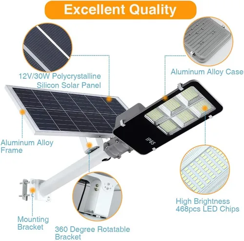 Vista 4 de 6000W Luz de calle LED solar para exteriores, luz de inundación de seguridad del atardecer al amanecer con control remoto, inalámbrica, impermeable
