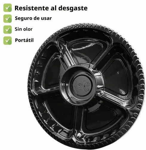 Vista 3 de 12 bandejas de frutas desechables redondas de plástico para con tapa, 5 compartimentos, platos de fiesta, recipientes divididos para aperitivos