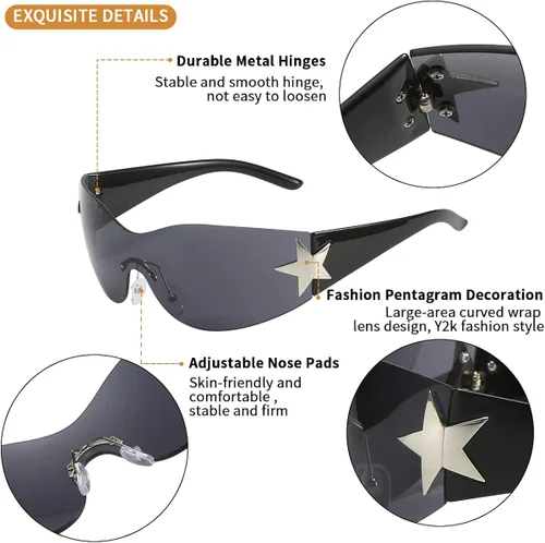 Vista 4 de Dollger Gafas de sol Y2K de moda para mujeres y hombres gafas de sol envolventes sin montura Cyber Y2k Fashion 2000 gafas escudo Negro