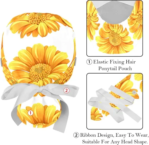 Vista 4 de 2 gorras de trabajo ajustables sombrero bouffant con botones banda elástica para mujer hombre flor de cornejo