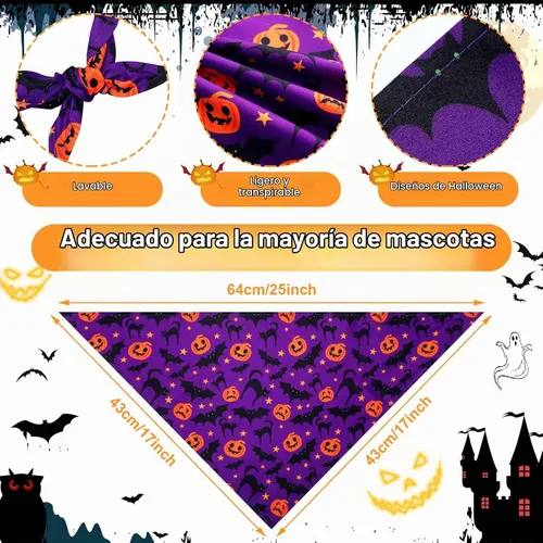 Vista 2 de Newwiee - 200 bandanas de Halloween para perros a granel, L, 25 x 17
